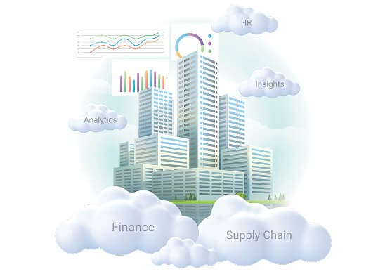 A tall building surrounded by clouds