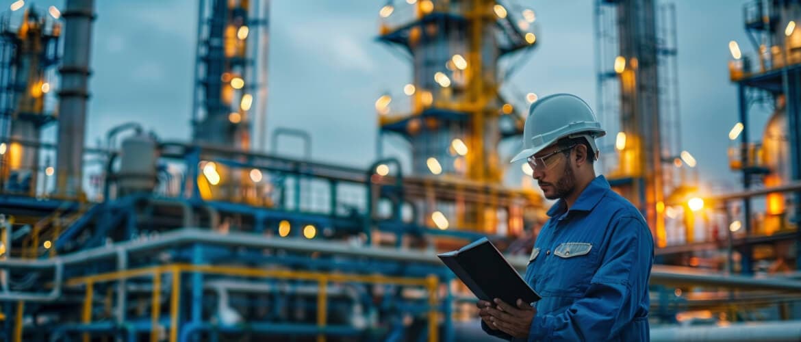 a professional on the foreground in an energy company environment