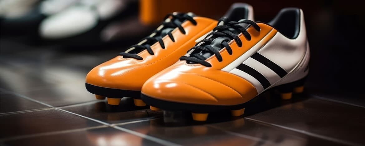 A pair of orange football cleats