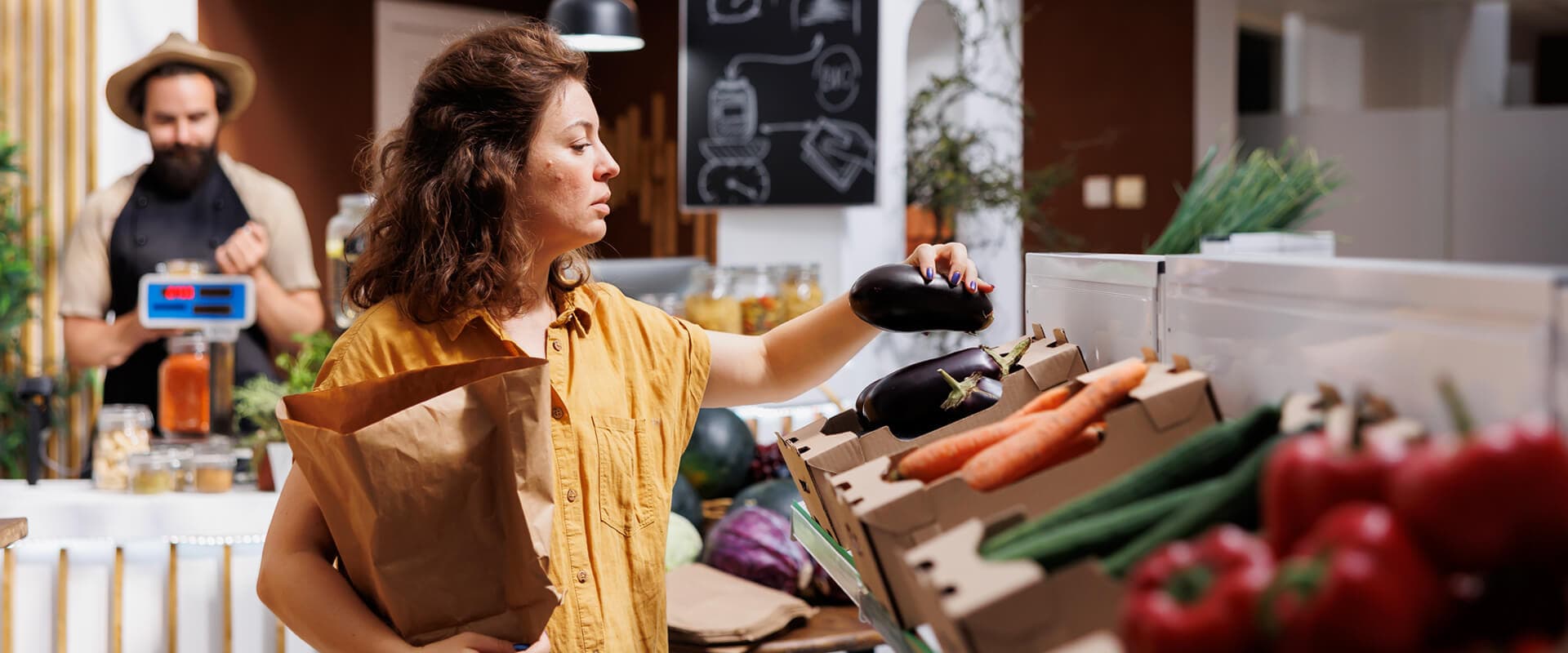 A women shopping in a organic food retail store